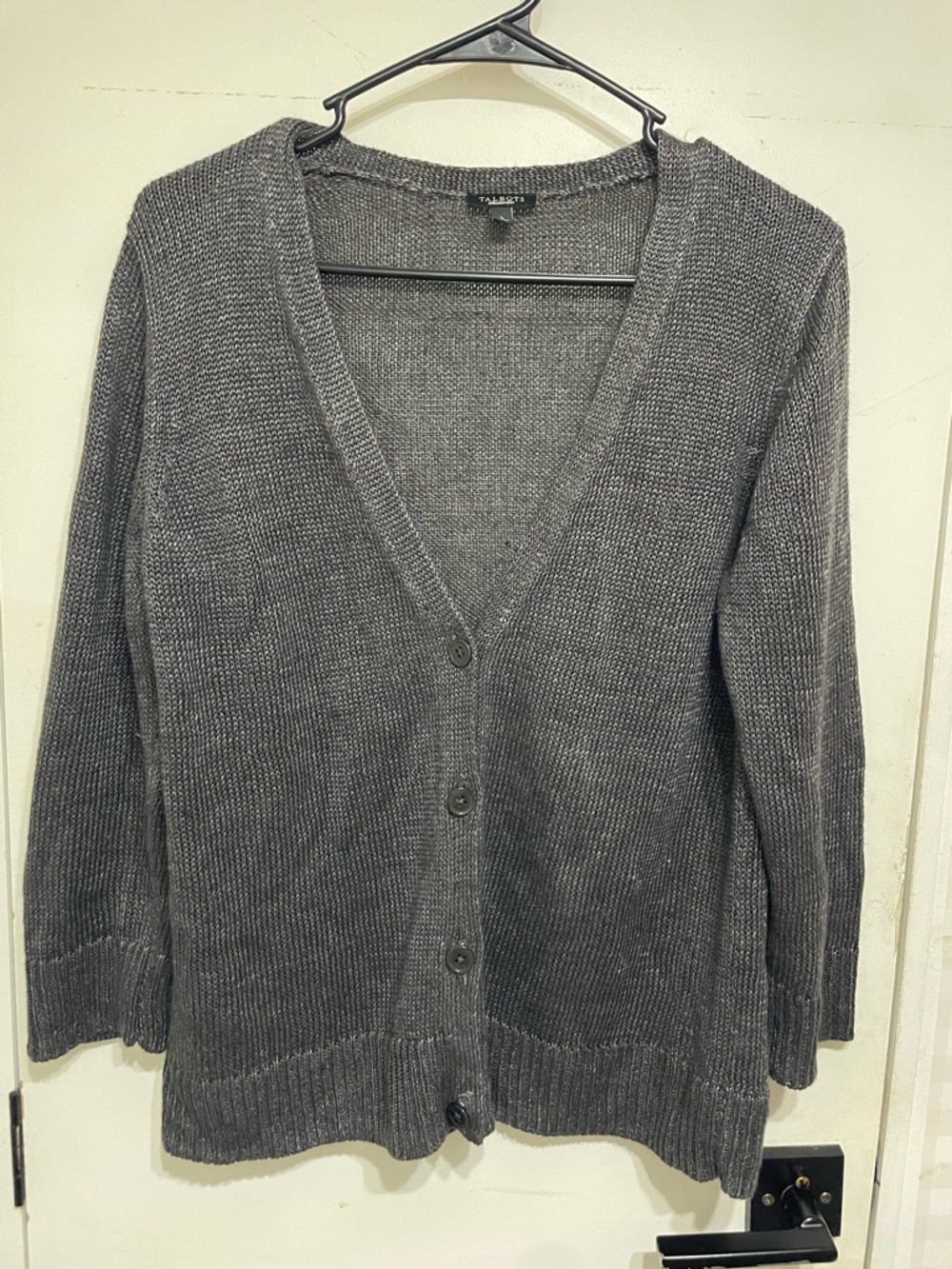 Talbots 100% linen cardigan gray large quiet luxury